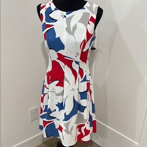 Chic Floral Midi Dress - Red, Blue, White